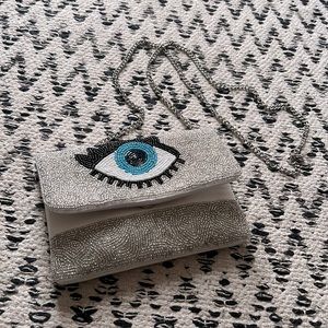 Evil Eye Beaded Canvas Crossbody Purse